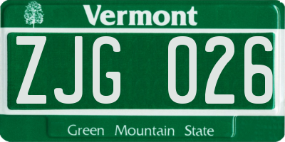 VT license plate ZJG026