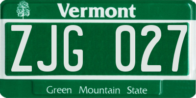 VT license plate ZJG027