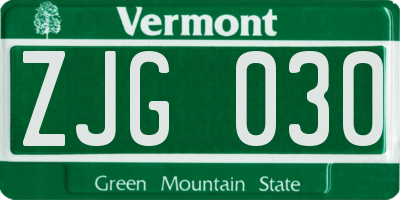 VT license plate ZJG030