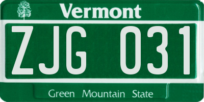 VT license plate ZJG031