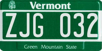 VT license plate ZJG032