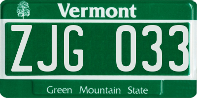 VT license plate ZJG033