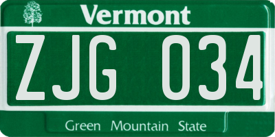 VT license plate ZJG034