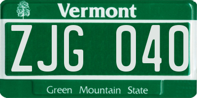VT license plate ZJG040