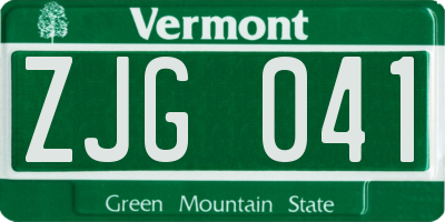 VT license plate ZJG041