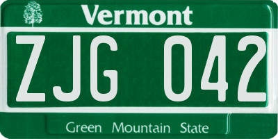 VT license plate ZJG042