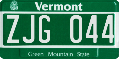 VT license plate ZJG044