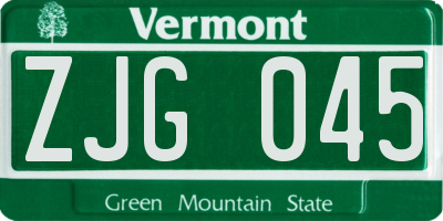 VT license plate ZJG045