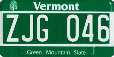 VT license plate ZJG046