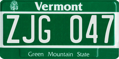 VT license plate ZJG047