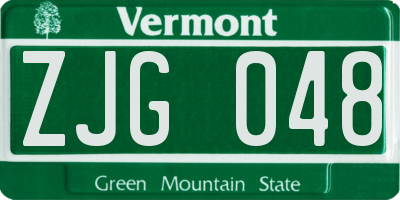 VT license plate ZJG048