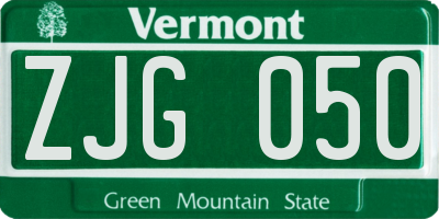 VT license plate ZJG050