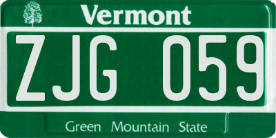 VT license plate ZJG059