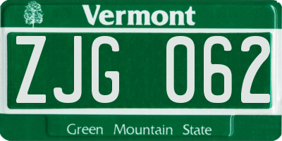 VT license plate ZJG062