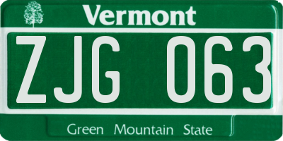 VT license plate ZJG063
