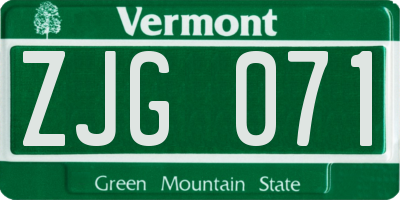 VT license plate ZJG071