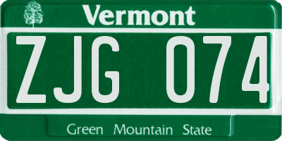 VT license plate ZJG074