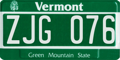 VT license plate ZJG076