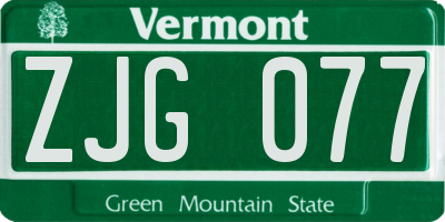 VT license plate ZJG077