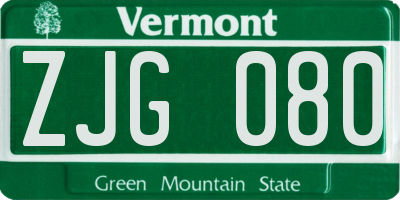 VT license plate ZJG080