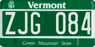 VT license plate ZJG084