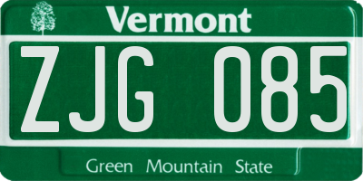 VT license plate ZJG085