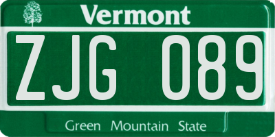 VT license plate ZJG089