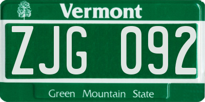 VT license plate ZJG092