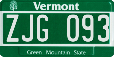 VT license plate ZJG093