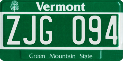 VT license plate ZJG094