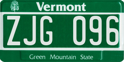 VT license plate ZJG096