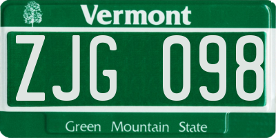 VT license plate ZJG098