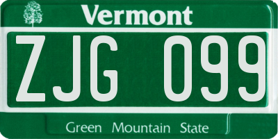 VT license plate ZJG099