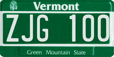 VT license plate ZJG100