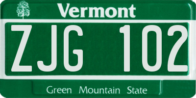 VT license plate ZJG102