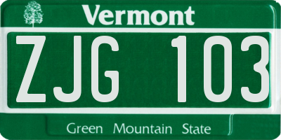 VT license plate ZJG103