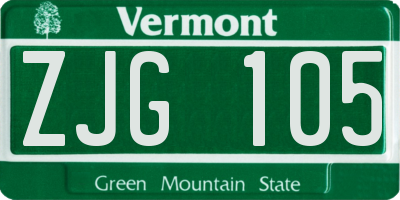 VT license plate ZJG105