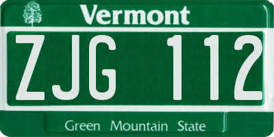 VT license plate ZJG112
