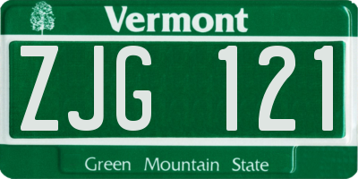 VT license plate ZJG121