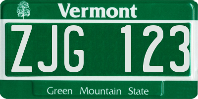 VT license plate ZJG123