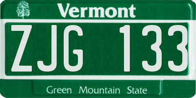 VT license plate ZJG133