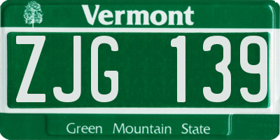 VT license plate ZJG139
