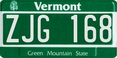 VT license plate ZJG168