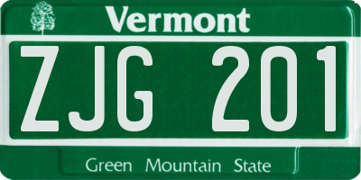 VT license plate ZJG201