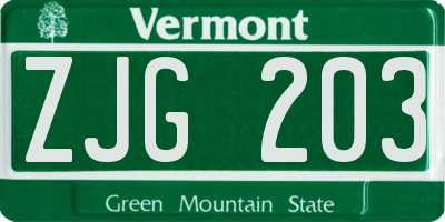 VT license plate ZJG203