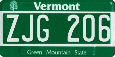 VT license plate ZJG206