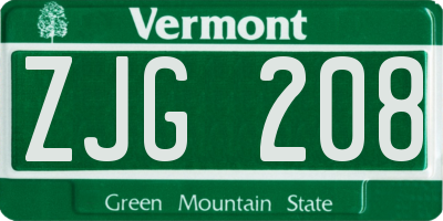 VT license plate ZJG208