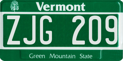VT license plate ZJG209