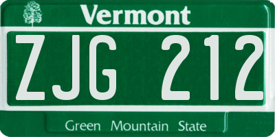 VT license plate ZJG212
