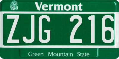 VT license plate ZJG216